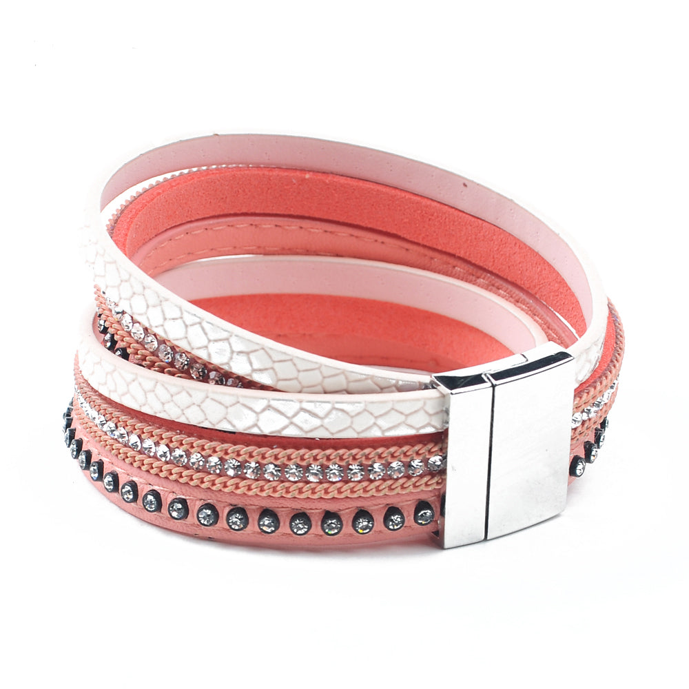 Leather & Rhinestone bangle leather bracelet jewelry - Free Shipping