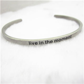 Image of Stainless Steel Engraved Positive Inspirational Quote Hand Stamped BAR Cuff Bracelet Mantra Bangle for women (COLOR:SILVER)