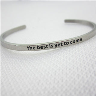 Image of Stainless Steel Engraved Positive Inspirational Quote Hand Stamped BAR Cuff Bracelet Mantra Bangle for women (COLOR:SILVER)