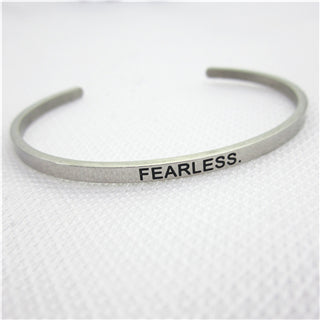 Image of Stainless Steel Engraved Positive Inspirational Quote Hand Stamped BAR Cuff Bracelet Mantra Bangle for women (COLOR:SILVER)