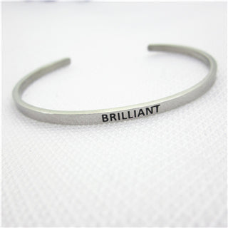 Image of Stainless Steel Engraved Positive Inspirational Quote Hand Stamped BAR Cuff Bracelet Mantra Bangle for women (COLOR:SILVER)