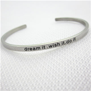 Image of Stainless Steel Engraved Positive Inspirational Quote Hand Stamped BAR Cuff Bracelet Mantra Bangle for women (COLOR:SILVER)