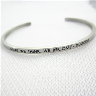 Image of Stainless Steel Engraved Positive Inspirational Quote Hand Stamped BAR Cuff Bracelet Mantra Bangle for women (COLOR:SILVER)