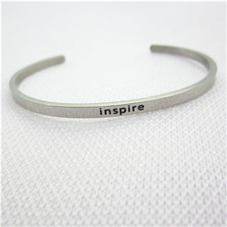 Image of Stainless Steel Engraved Positive Inspirational Quote Hand Stamped BAR Cuff Bracelet Mantra Bangle for women (COLOR:SILVER)