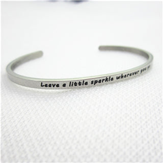 Image of Stainless Steel Engraved Positive Inspirational Quote Hand Stamped BAR Cuff Bracelet Mantra Bangle for women (COLOR:SILVER)