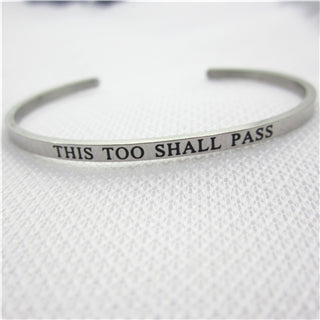 Image of Stainless Steel Engraved Positive Inspirational Quote Hand Stamped BAR Cuff Bracelet Mantra Bangle for women (COLOR:SILVER)