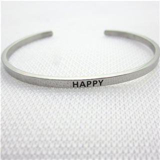 Image of Stainless Steel Engraved Positive Inspirational Quote Hand Stamped BAR Cuff Bracelet Mantra Bangle for women (COLOR:SILVER)