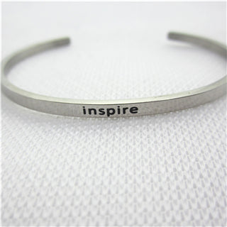 Image of Stainless Steel Engraved Positive Inspirational Quote Hand Stamped BAR Cuff Bracelet Mantra Bangle for women (COLOR:SILVER)