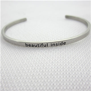 Image of Stainless Steel Engraved Positive Inspirational Quote Hand Stamped BAR Cuff Bracelet Mantra Bangle for women (COLOR:SILVER)