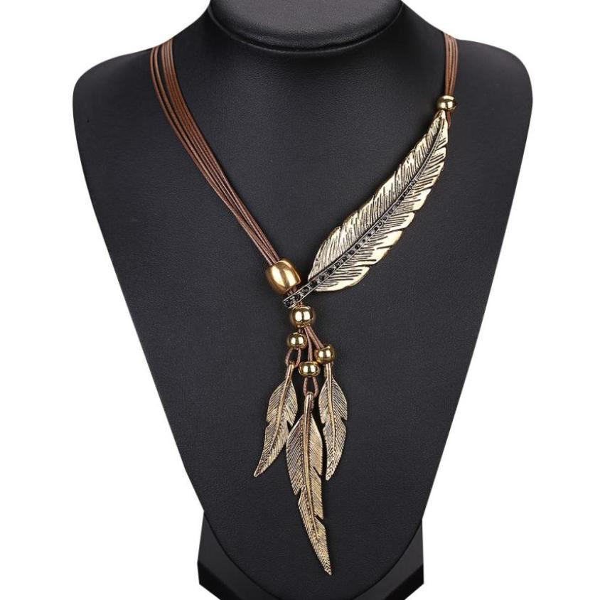 Leather & Leaf Antiqued Vintage Style with Clasp Necklace & Free Shipping