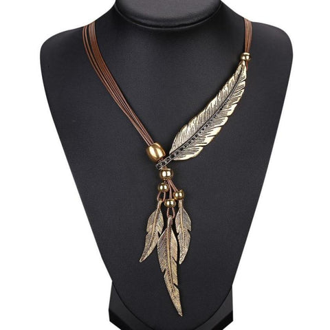 Image of Leather & Leaf Antiqued Vintage Style with Clasp Necklace & Free Shipping
