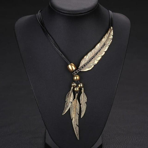 Image of Leather & Leaf Antiqued Vintage Style with Clasp Necklace & Free Shipping