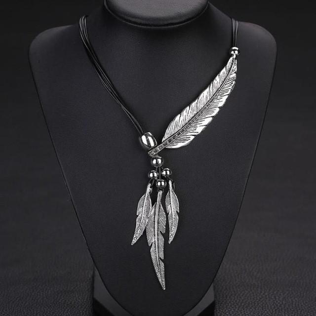Leather & Leaf Antiqued Vintage Style with Clasp Necklace & Free Shipping