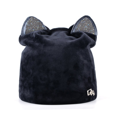 Image of Velvet & Rhinestone Cat Ear Beanie