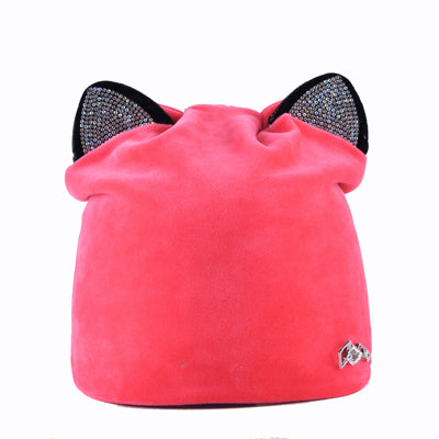 Image of Velvet & Rhinestone Cat Ear Beanie