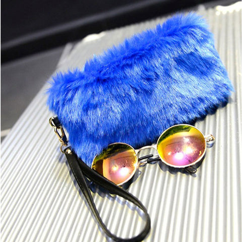 Image of Fur Clutch Handbag Wristlet Fashion Zipper Purses