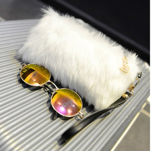 Image of Fur Clutch Handbag Wristlet Fashion Zipper Purses