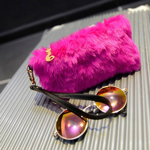 Image of Fur Clutch Handbag Wristlet Fashion Zipper Purses