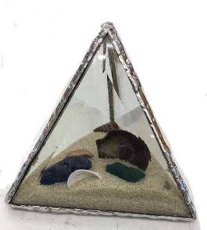 Beaches Beveled Glass Pyramid Sand and Shells Paper Weight