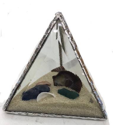 Image of Beaches Beveled Glass Pyramid Sand and Shells Paper Weight