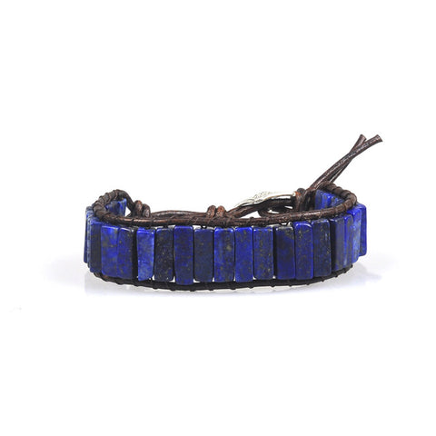 Image of Chakra Bracelet Jewelry Handmade Multi Color Natural Stone Tube Beads Leather Wrap Couples Bracelets Creative Hologram Bracelets