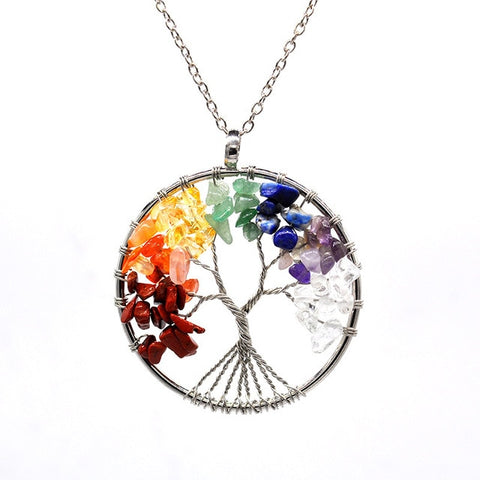 Image of Tree of Life Necklace Multi color Natural Stones and Minerals Life Tree Necklace Choker Chain Necklaces