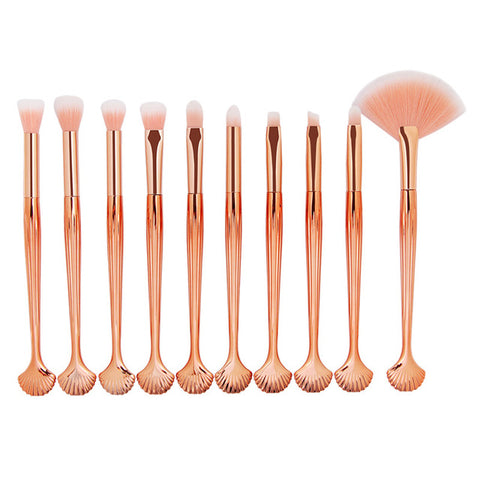 Image of Professional 10 PCS Mermaid Makeup Brushes Set Foundation Blending Powder Eyeshadow Contour Concealer Blush Cosmetic Makeup Tool