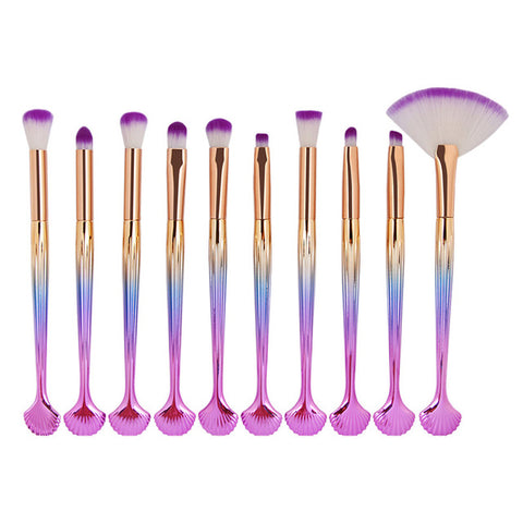 Image of Professional 10 PCS Mermaid Makeup Brushes Set Foundation Blending Powder Eyeshadow Contour Concealer Blush Cosmetic Makeup Tool