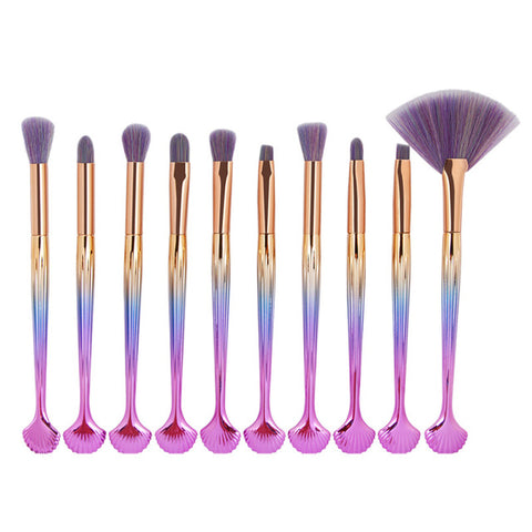 Image of Professional 10 PCS Mermaid Makeup Brushes Set Foundation Blending Powder Eyeshadow Contour Concealer Blush Cosmetic Makeup Tool