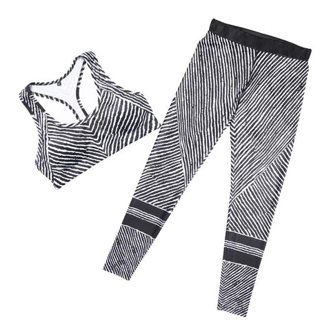 Image of YEL 2017 Compression Fitness Yoga Set Women Sport Costume Stripe Workout Leggings Female Gym Clothes Jogging Running Tracksuit