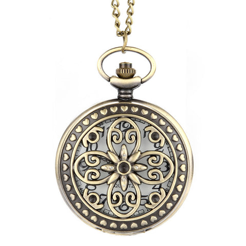 Image of Vintage Steampunk Hollow Flower Quartz Pocket Watch Necklace Pendant Chain