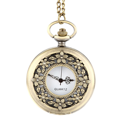 Image of Vintage Steampunk Hollow Flower Quartz Pocket Watch Necklace Pendant Chain