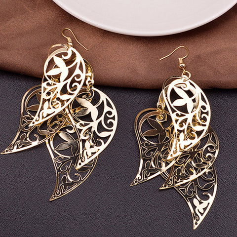 Image of Rock Punk Big Leaf Geometric Water Drop Metal Long Dangle Earrings For Women Bohemian Fashion Jewelry