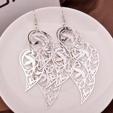 Image of Rock Punk Big Leaf Geometric Water Drop Metal Long Dangle Earrings For Women Bohemian Fashion Jewelry