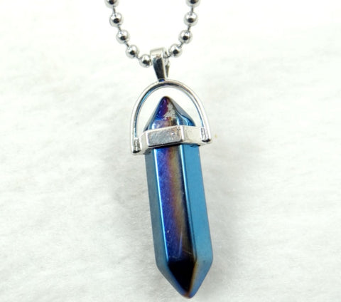 Image of Natural Stone Chakra Crystal pendant in Titanium in stainless steel necklace