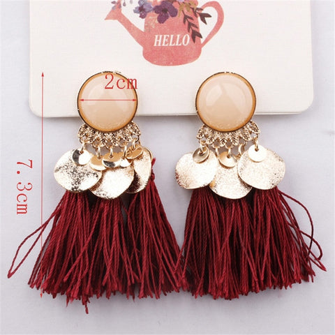 Image of Bohemian Gold & Tassel Dangle Earrings