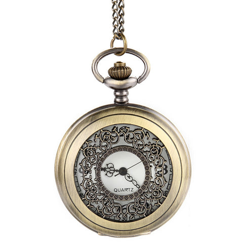 Image of Vintage Steampunk Hollow Flower Quartz Pocket Watch Necklace Pendant Chain