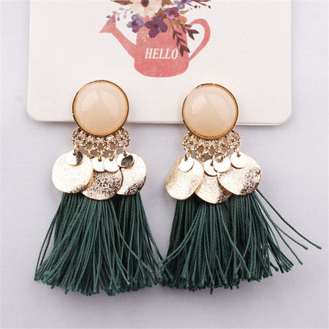 Image of Bohemian Gold & Tassel Dangle Earrings