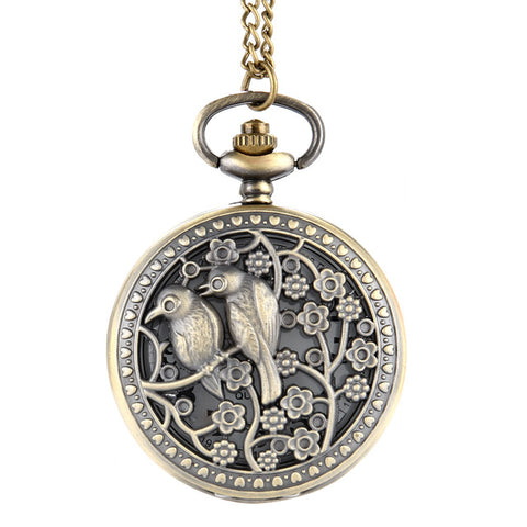 Image of Vintage Steampunk Hollow Flower Quartz Pocket Watch Necklace Pendant Chain