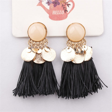 Image of Bohemian Gold & Tassel Dangle Earrings