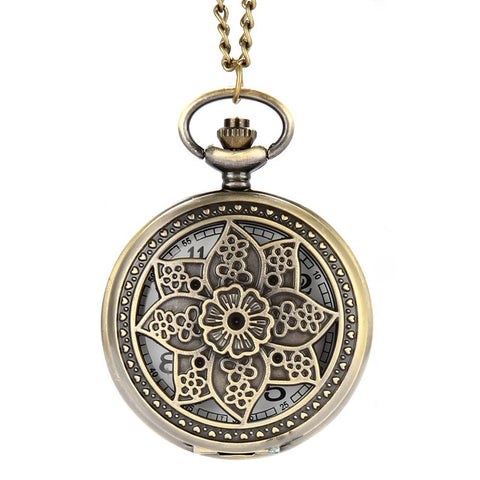 Image of Vintage Steampunk Hollow Flower Quartz Pocket Watch Necklace Pendant Chain