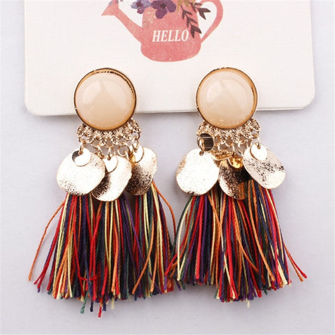 Image of Bohemian Gold & Tassel Dangle Earrings