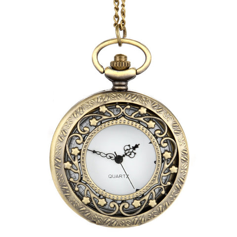 Image of Vintage Steampunk Hollow Flower Quartz Pocket Watch Necklace Pendant Chain