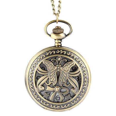 Image of Vintage Steampunk Hollow Flower Quartz Pocket Watch Necklace Pendant Chain