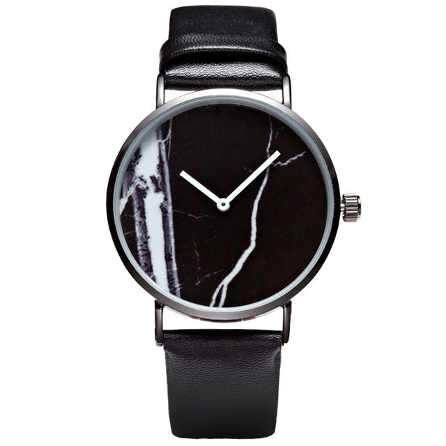 Marble Dial Women Simple Minimal Leather Ladies Watch Minimalist