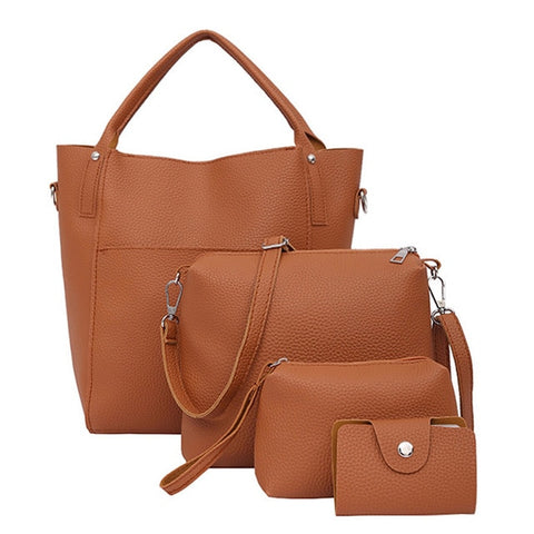 Image of 4pcs Women Bag Fashion Leather Messenger Bags Four Set Handbags Shoulder Bags Purse Four Pieces Tote Bag Crossbody Wallet