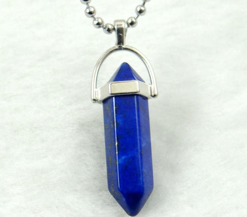 Image of Natural Stone Chakra Crystal pendant in Titanium in stainless steel necklace