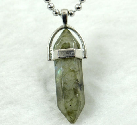 Image of Natural Stone Chakra Crystal pendant in Titanium in stainless steel necklace