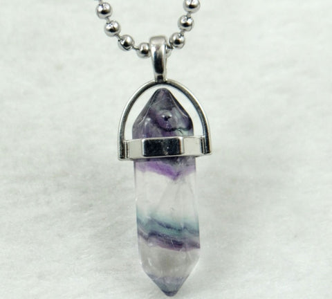 Image of Natural Stone Chakra Crystal pendant in Titanium in stainless steel necklace