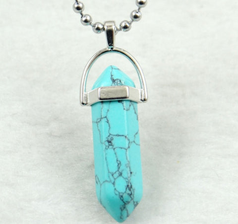Image of Natural Stone Chakra Crystal pendant in Titanium in stainless steel necklace